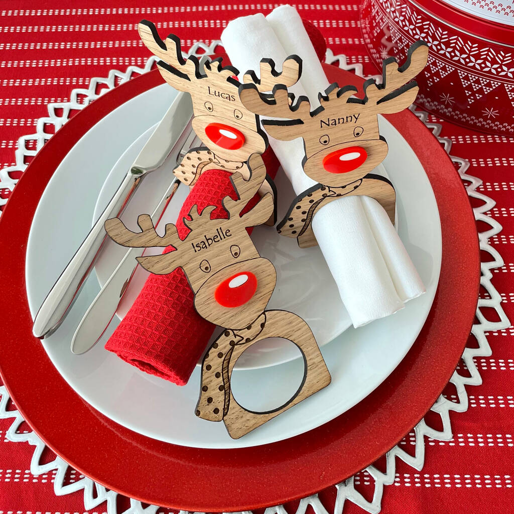 Personalised Christmas Table Reindeer Napkin Rings, 1 of 2