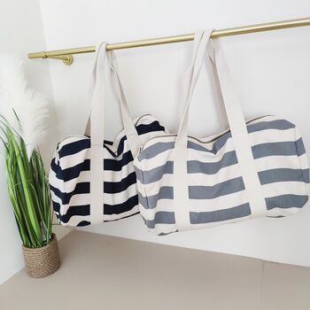 Nautical Stripe Cotton Canvas Gym Barrel Bag, 4 of 8