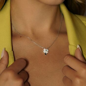 White Opal Four Leaf Clover Sterling Silver Necklace In Gold, 6 of 7