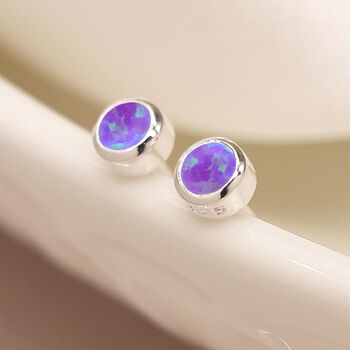 Mini Sterling Silver Violet Opal Stud Earrings, 6 of 11