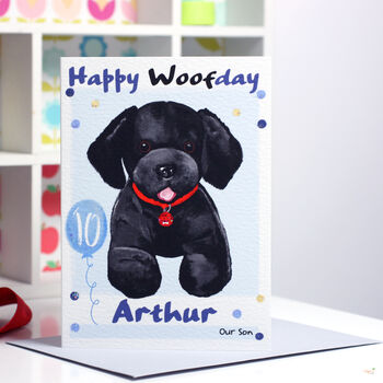 'Happy Woofday' Dog Blue Birthday Card, 3 of 6
