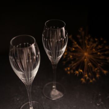 Hand Engraved Dandelion Champagne Flutes, 12 of 12