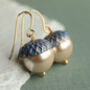 Royal Blue Pearl Gold Acorn Earrings, thumbnail 6 of 12
