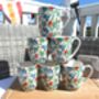 Set Of Six China Aspen Mugs In Blue Bird Trellis Design, thumbnail 1 of 11