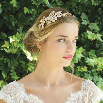 Marigold Gold Plated Enameled Floral Bridal Headband, 5 of 7