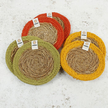 Respiin Set Of Six Seagrass And Jute Coasters Brights, 3 of 11