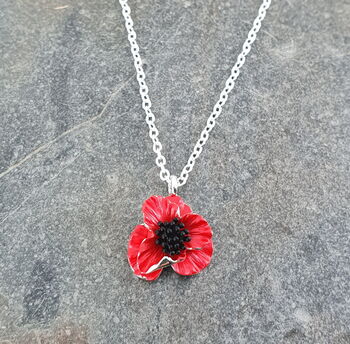 Poppy Red Flower Pendant Necklace, 3 of 7