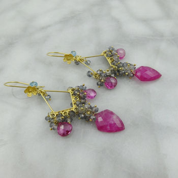 Ruby, Topaz Pink Quartz Chandelier Earrings, 4 of 5