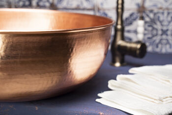 Hammered Solid Copper Farmhouse Kitchen And Bathroom Sink, 400 Mm Diameter, 5 of 11