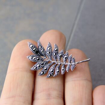 Sterling Silver Marcasite Leaves Small Brooch, 2 of 10