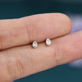Tiny Droplet Cz Stud Earrings In Sterling Silver, 4 of 10