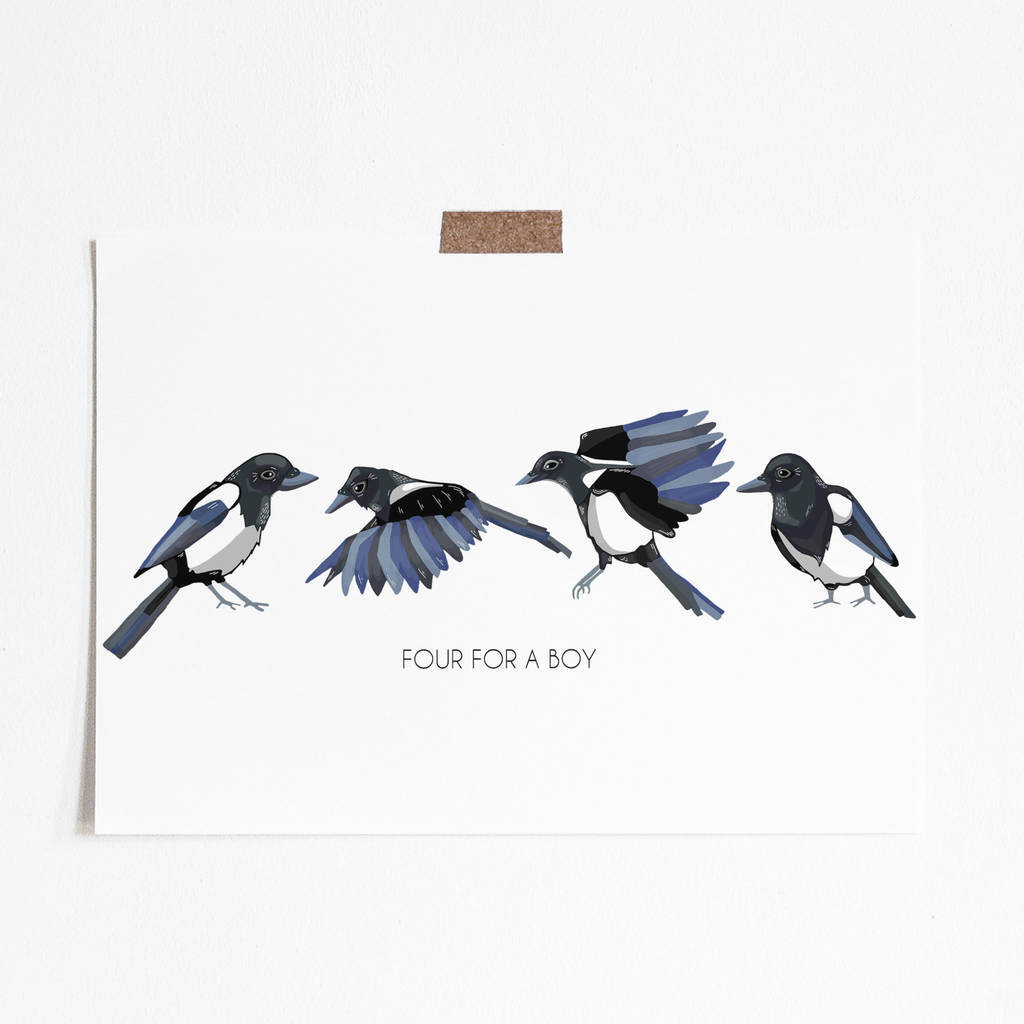 Four For A Boy Magpie Print By Yellow Lemming | notonthehighstreet.com