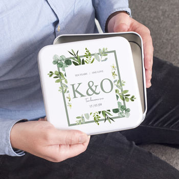 Personalised Couples Initials 10th Anniversary Gift Tin, 3 of 6