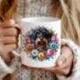 Personalised Wirehaired Dachshund Summer Floral Dog Wreath Cushion And Mug Bundle, thumbnail 2 of 3