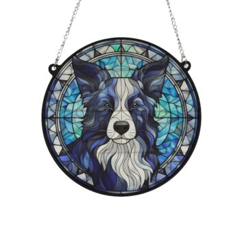 Border Collie Long Haired Stained Glass Effect Suncatcher, 2 of 6