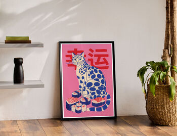 Blue Cat With Sushi Art Print Poster, 3 of 3
