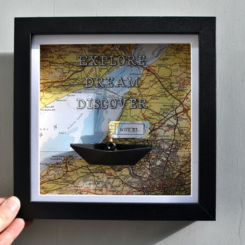 Personalised Coastal Map Paper Boat Picture Frame, 6 of 12