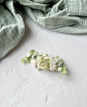 White And Sage Green Paper Flower Hair Clip, 3 of 5