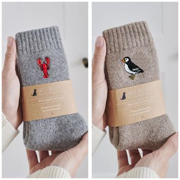 Crab Wool Socks Embroidered Gift For Coastal Lovers, 7 of 12