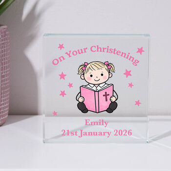 Personalised Glass Block – On Your Christening For Girls, 2 of 4