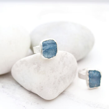 Blue Aquamarine Natural Gemstone Chunky Silver Ring, 4 of 5