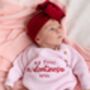 My Daddy's My Valentine Embroidered Personalised Knitted New Baby Romper, thumbnail 7 of 11