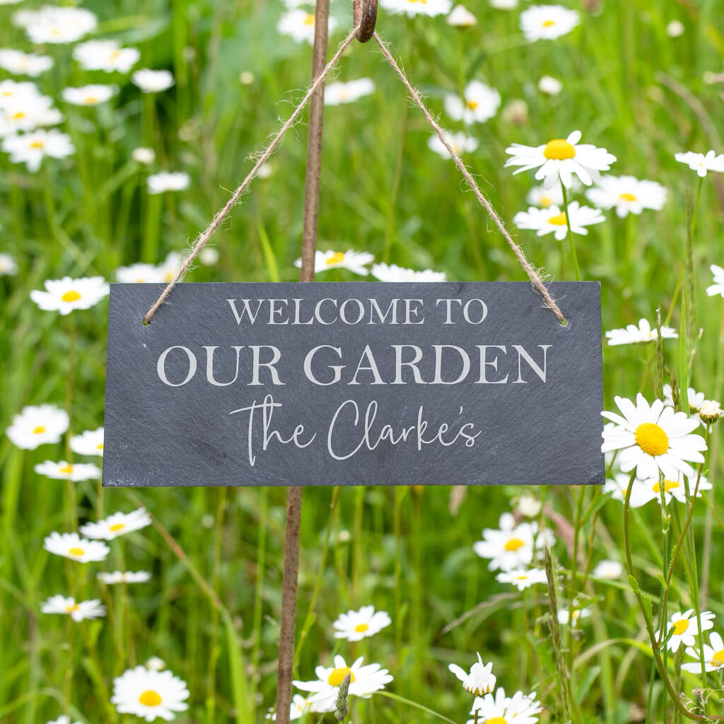 Personalised 'Welcome To Our Garden' Slate Sign, 1 of 4