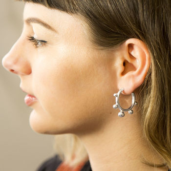 Sterling Silver Bauble Hoop Earrings, 2 of 3