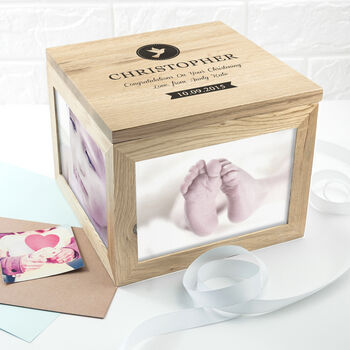 Personalised Christening Oak Photo Keepsake Box, 3 of 6