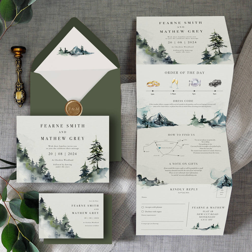 Forest Mountain Wedding Invitation, 1 of 5