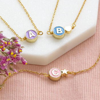 Gold Plated Enamel Disc Initial Necklace, 7 of 10