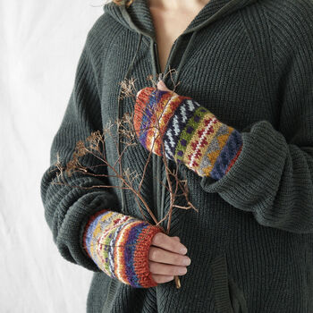 Fair Trade Eco Wristwarmer Fingerless Gloves Waste Wool, 7 of 10
