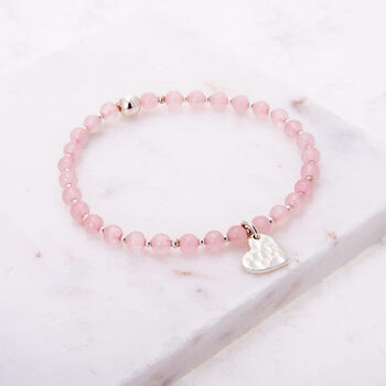Pink Rose Quartz Silver Heart Women’s Charity Bracelet, 2 of 6