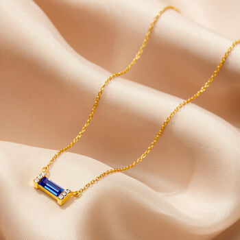 Baguette Birthstone Necklace In 18 Carat Gold Vermeil, 9 of 12