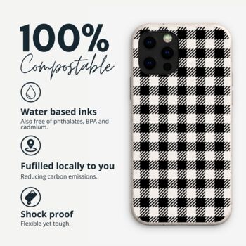 Black And White Gingham Biodegradable Phone Case, 2 of 8