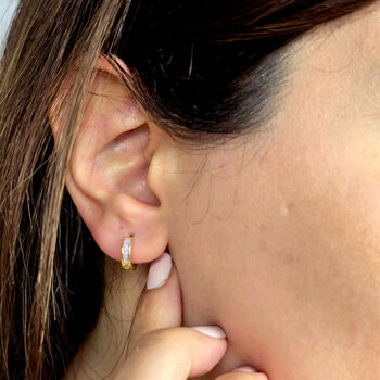 Pink Opal Inlay Huggie Hoop Gold Plated Earrings, 2 of 4