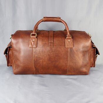 'Drake' Men's Leather Duffle Holdall In Cognac Leather, 5 of 10