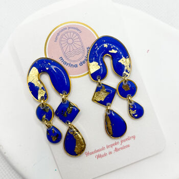 Royal Blue And Gold Foil Abstract Statement Earrings, 3 of 9