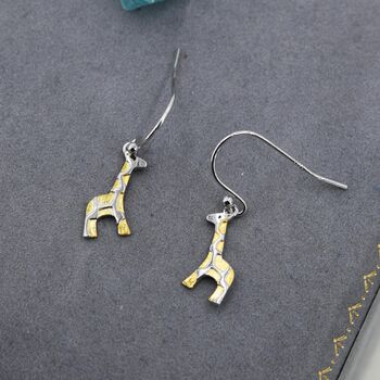 Sterling Silver Giraffe Drop Hook Earrings, 2 of 11