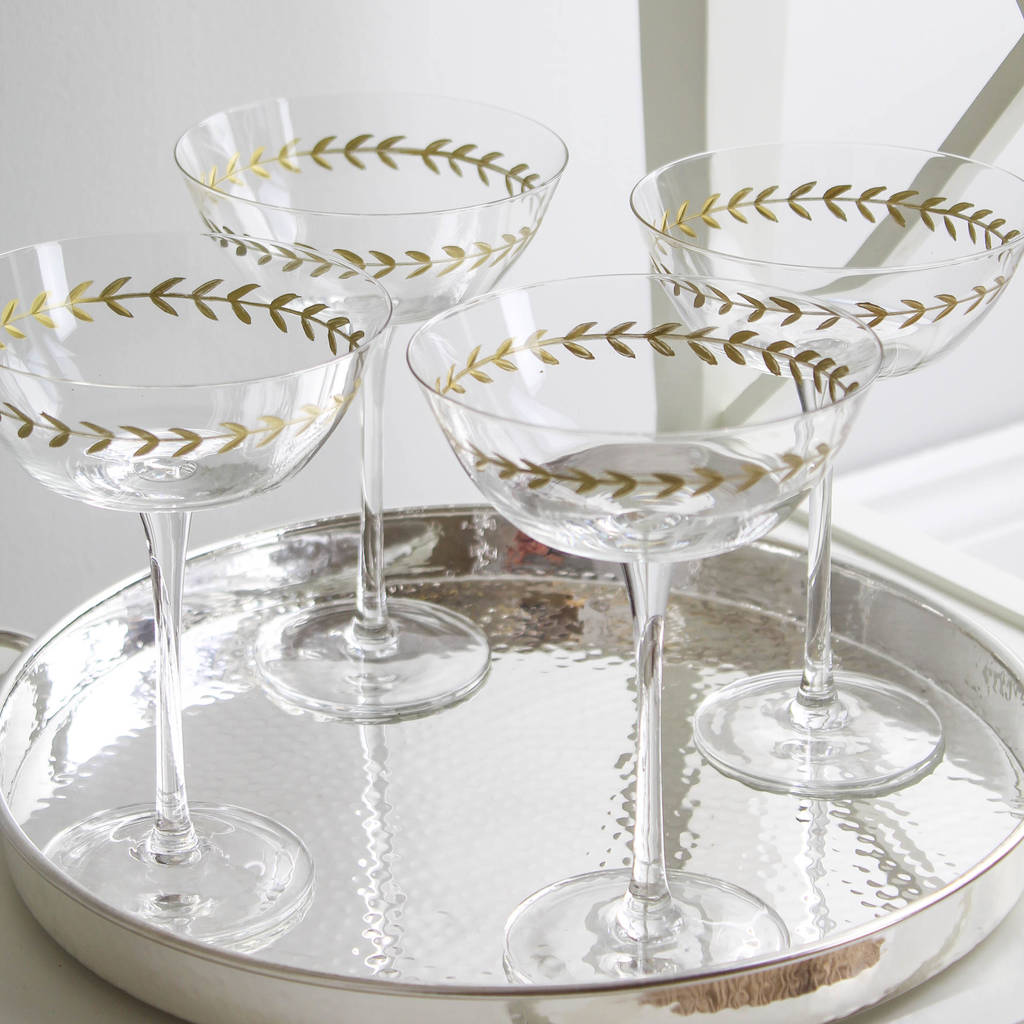four gold laurel wreath champagne saucers by marquis & dawe