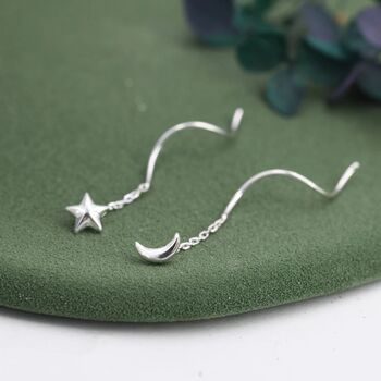 Moon And Star Threader Earrings In Sterling Silver, 5 of 10