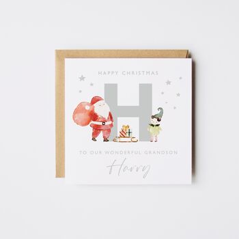 Personalised Nephew Christmas Card / Santa And Elf, 2 of 3