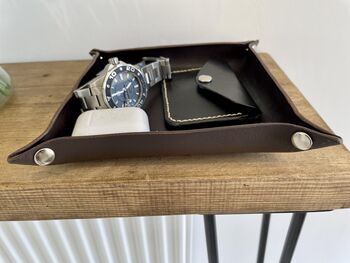 Personalised Dark Brown Square Leather Accessories Tray, 9 of 12