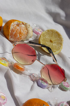 Coral Yellow Hexagon Metal Frame Gradient Sunglasses, 2 of 6