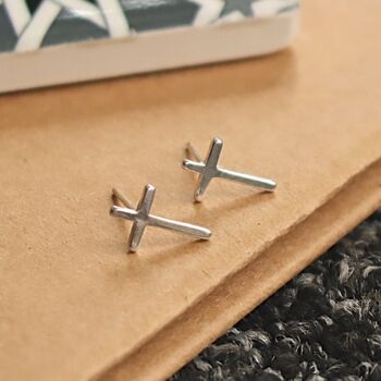 Cross Stud Earrings Christian Jewellery Sterling Silver, 2 of 8