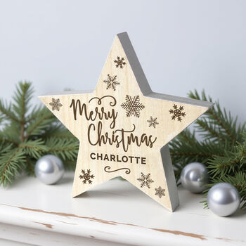 Personalised Merry Christmas Wooden Star Decoration, 2 of 4