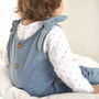 Personalised White Baby Gown With Denim Dungarees Set, thumbnail 3 of 12