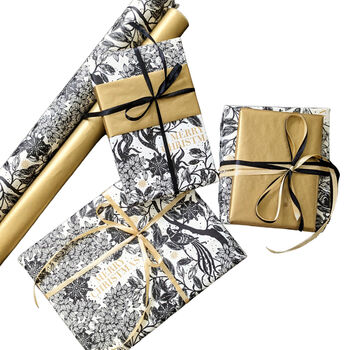 Christmas Botanical Luxe Gift Wrap Black Gold And Ivory, 7 of 12