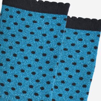 Women's Glitter Socks Teal Black Small Polka Dots, 3 of 5