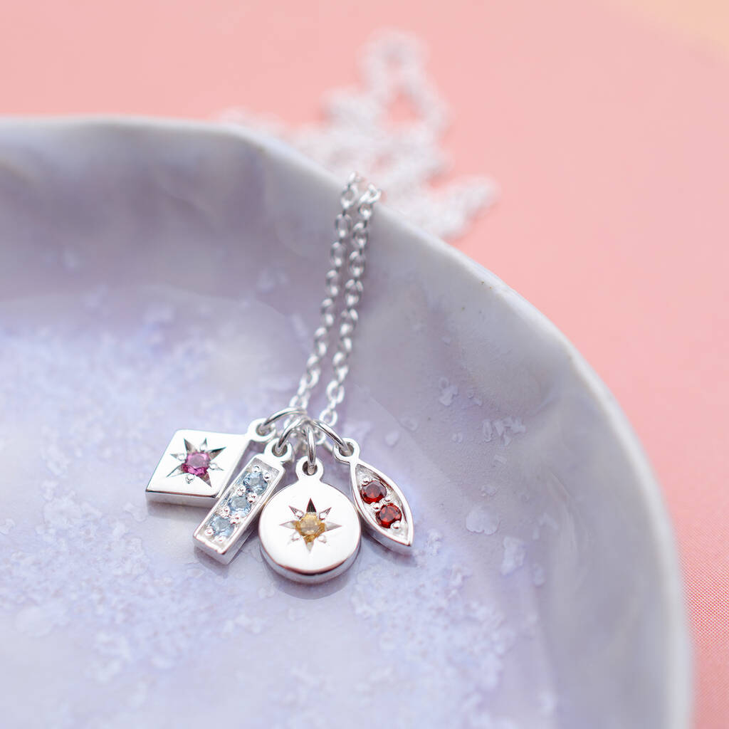 Sentimental Birthstone Charm Cluster Necklace, 1 of 12